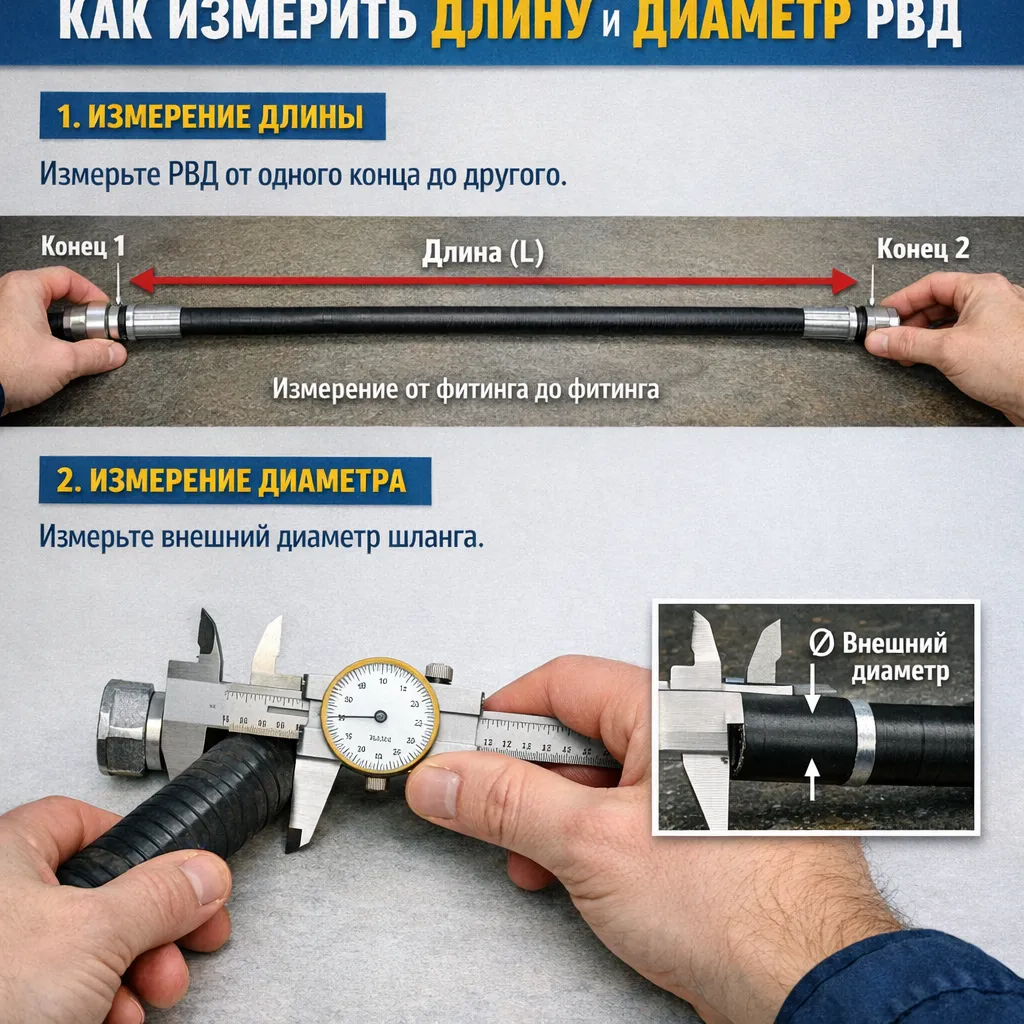Как измерить длину и диаметр РВД