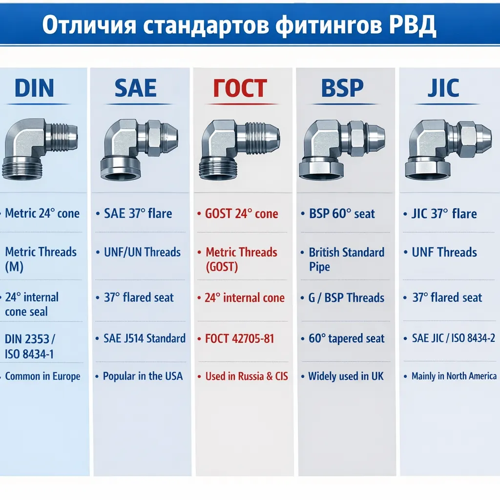 Отличия стандартов фитингов РВД