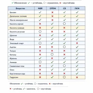 Химическая стойкость резин — таблица совместимости материалов