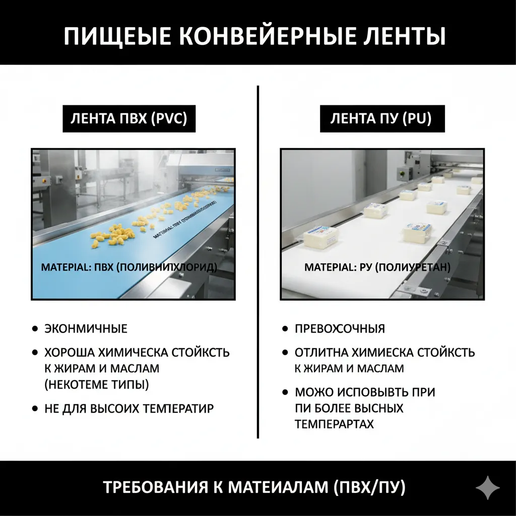 Пищевые конвейерные ленты: требования к материалам (ПВХ/ПУ)