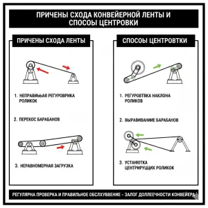 Причины схода конвейерной ленты и способы центровки.